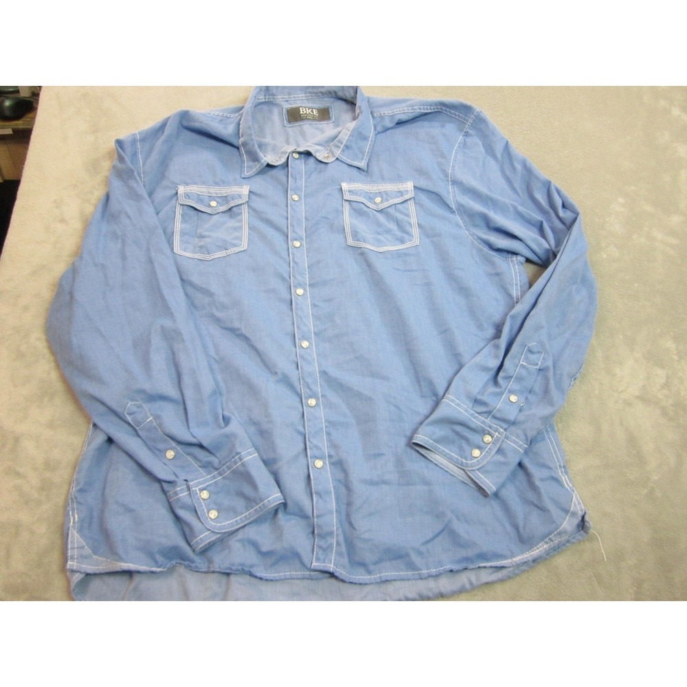 BKE Button Down Shirt Womens XXXL Blue Excellent Contrast Stitch Western Snap